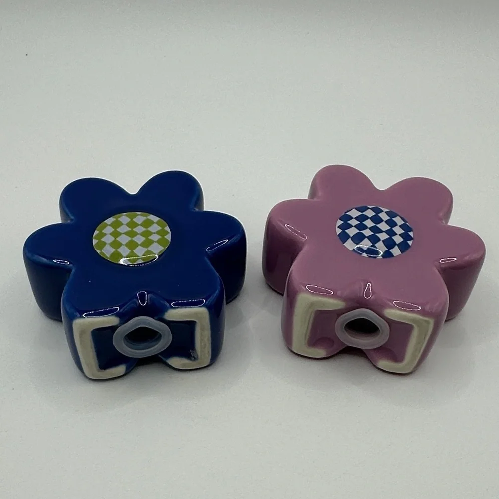 Blue and Pink Flower Shaped Ceramic Salt and Pepper Shakers